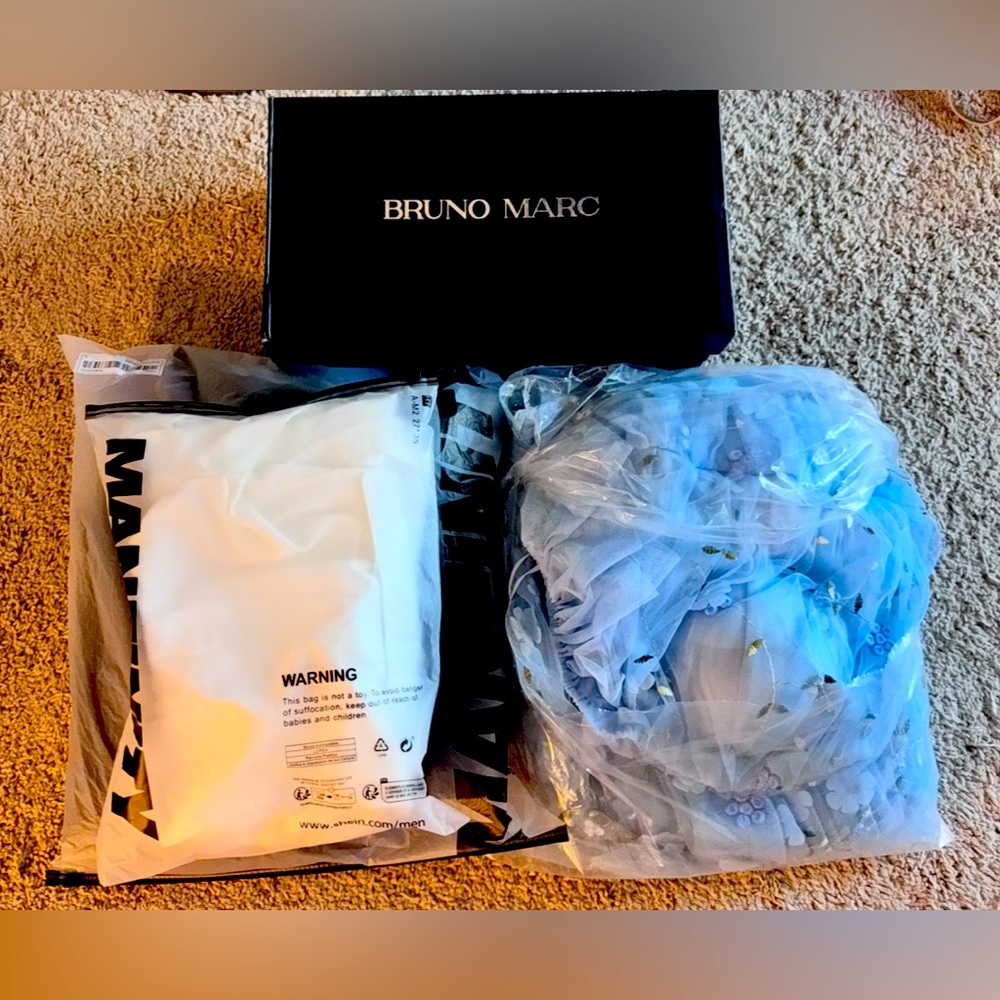 SHEIN Wedding Dress, Men’s Blazer and Suit Pants and Oxford Shoes Set